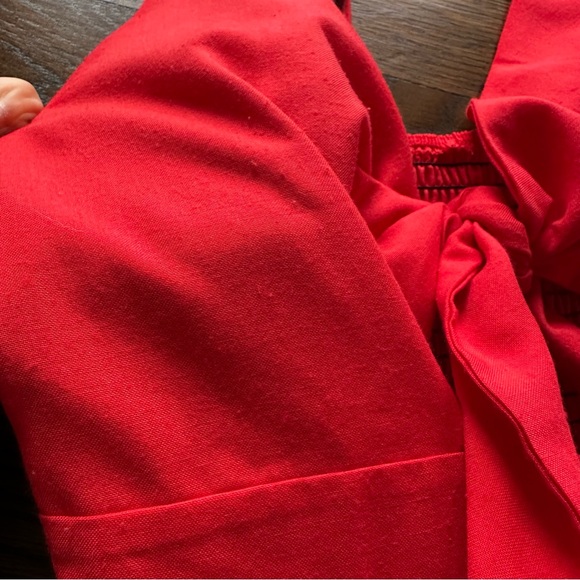 Red Tie Front Button Down Spaghetti Strap Midi Summer Dress - Picture 12 of 16